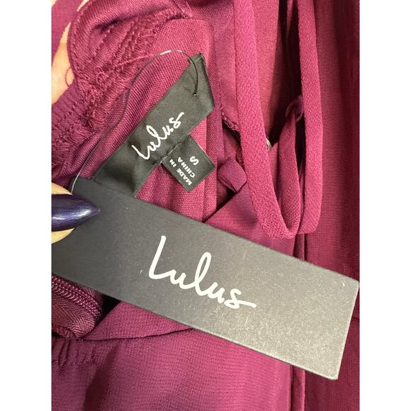 NWT  Lulus In Love Forever Plum Lace-Up High-Low Maxi Dress Wedding Prom Size S - Picture 7 of 7